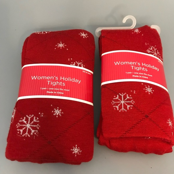 Pants - 2 pairs new women red holiday Christmas tights leggings, one size fits most